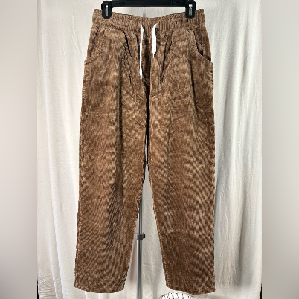 Sadie & Sage Brown Ankle Cropped Velour Corduroy Drawstring Pants